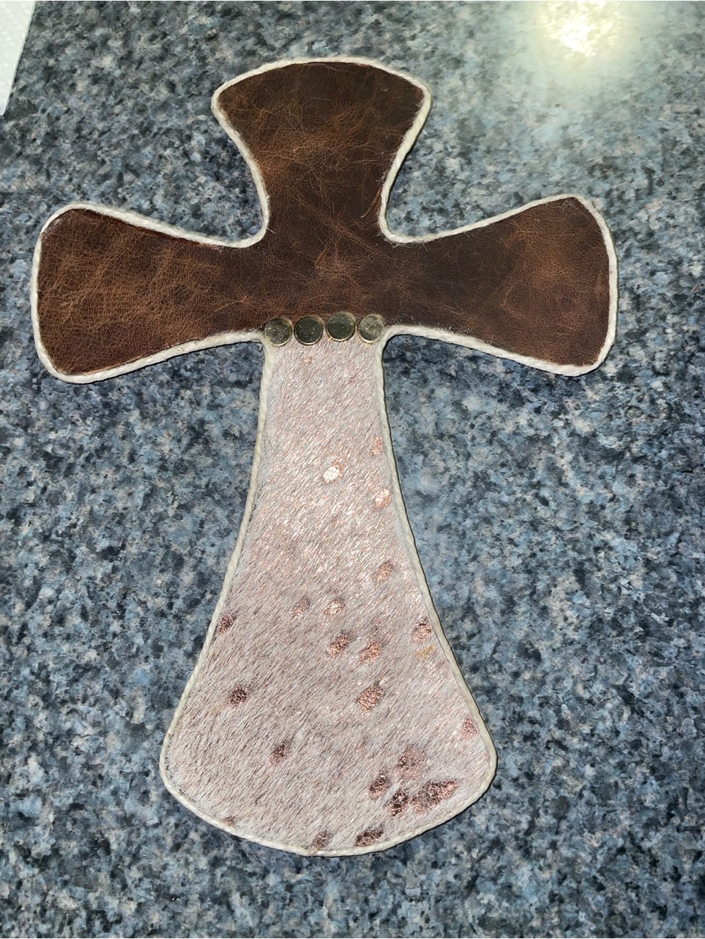 Leather and Hair-On Hide Cross Wall Accent - Brown and Cream